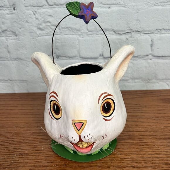 Department 56 Easter Bunny Spring Paper Mache Basket vintage 1990s - Picture 1 of 9